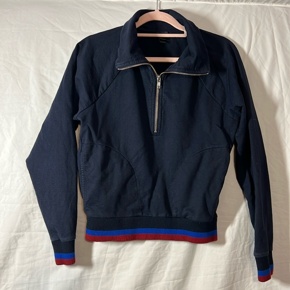 3/$20 J Crew Women’s Navy Long Sleeve 3/4 Zip-down Pullover - Picture 4 of 9